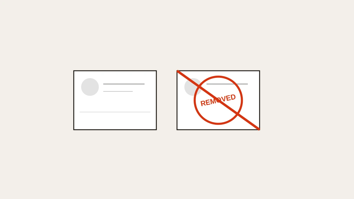 Instagram impersonation removal concept: a cloned profile struck out after a request to delete fake instagram account.