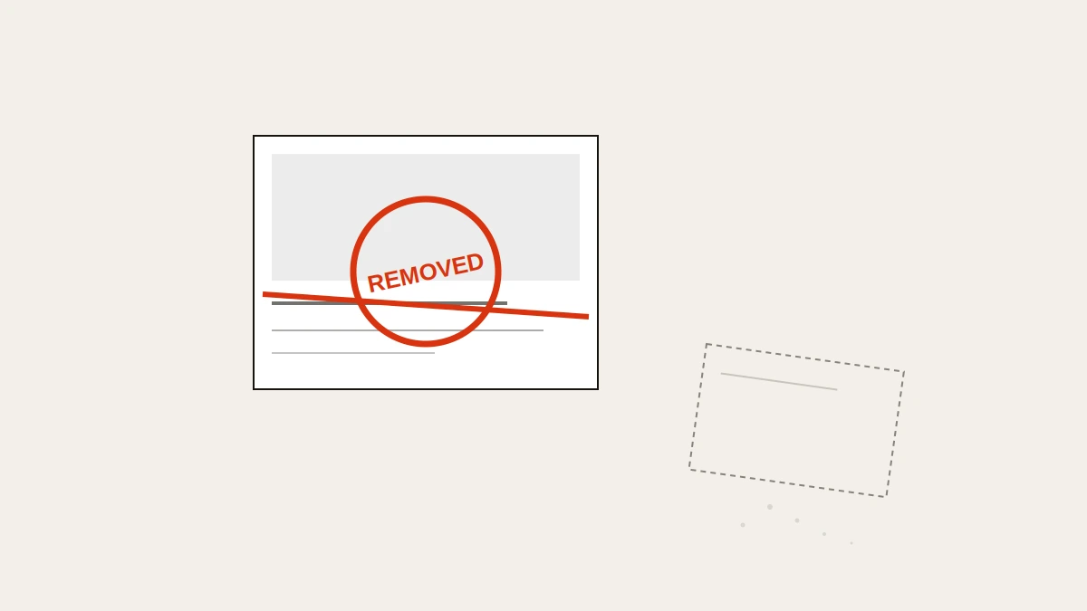 A marketplace listing to buy facebook ban service access, struck out beside an empty escrow slip for a facebook page takedown service.