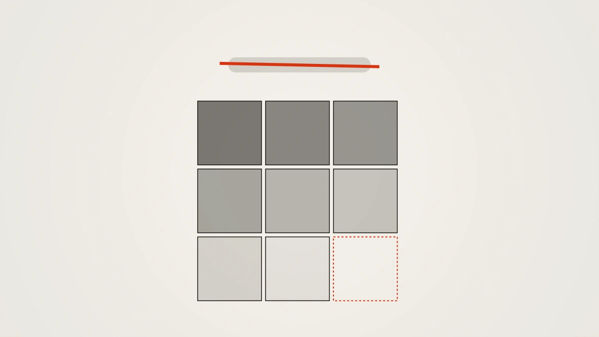An Instagram-style profile grid collapses into a user-not-found state with a vermilion strikethrough on the handle, showing verifiable signs an account was banned.