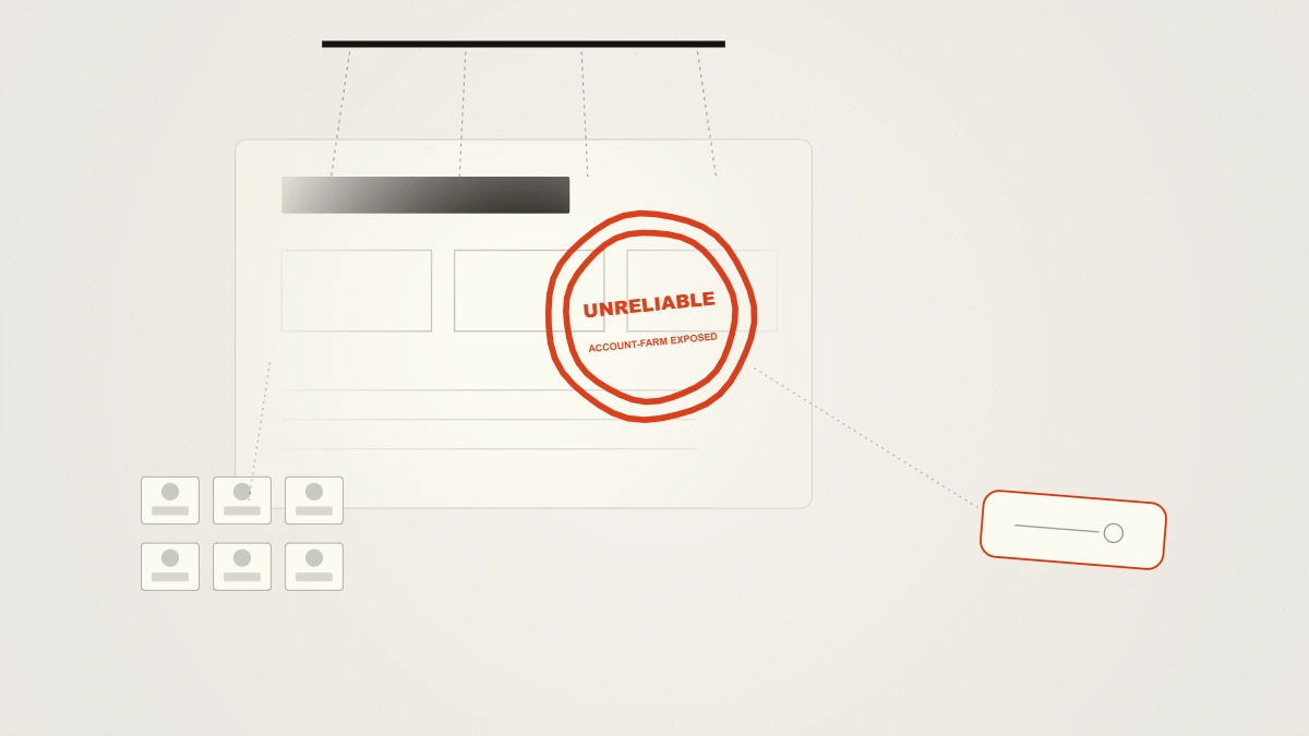 Conceptual illustration exposing a twitter mass report bot dashboard as UI automation and stolen-session account-farm handover.