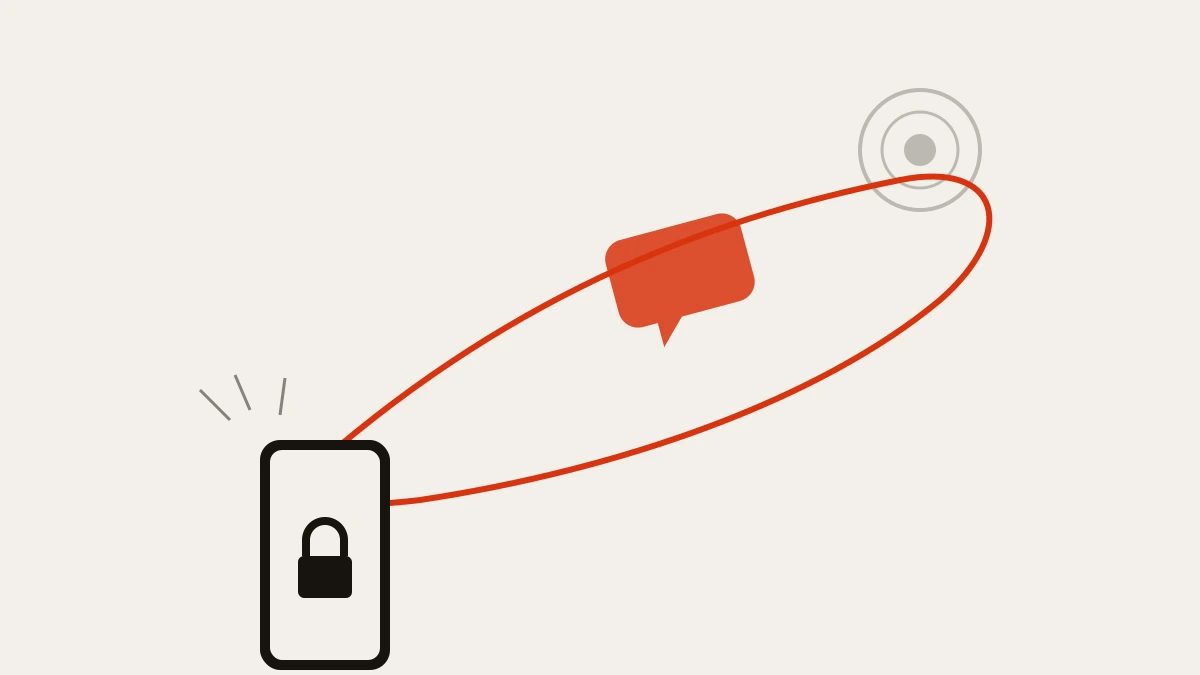 A chat bubble thrown at a target curving back to lock the sender's own handset after a whatsapp mass report tool campaign.