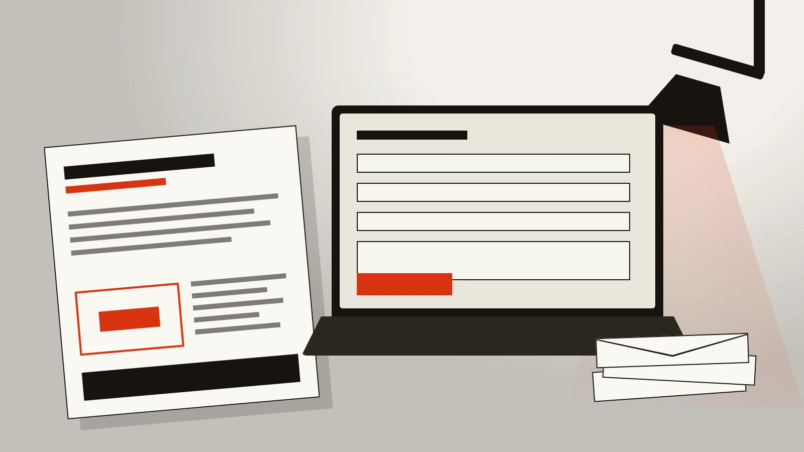 A vendor sales sheet for a youtube mass report bot lying beside YouTube's own reporting form on a press desk.